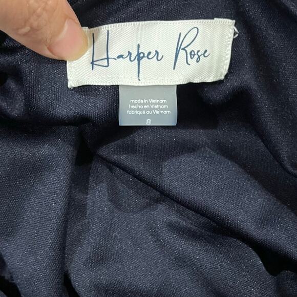 Harper Rose Navy Floral Puff Sleeve V Neck Midi Dress Size 8 - Picture 6 of 11